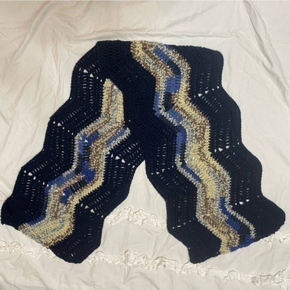 NEW Handmade Artisan Crochet 🧶 Granny Scarf, Shawl, Table Runner, Navy Stripe